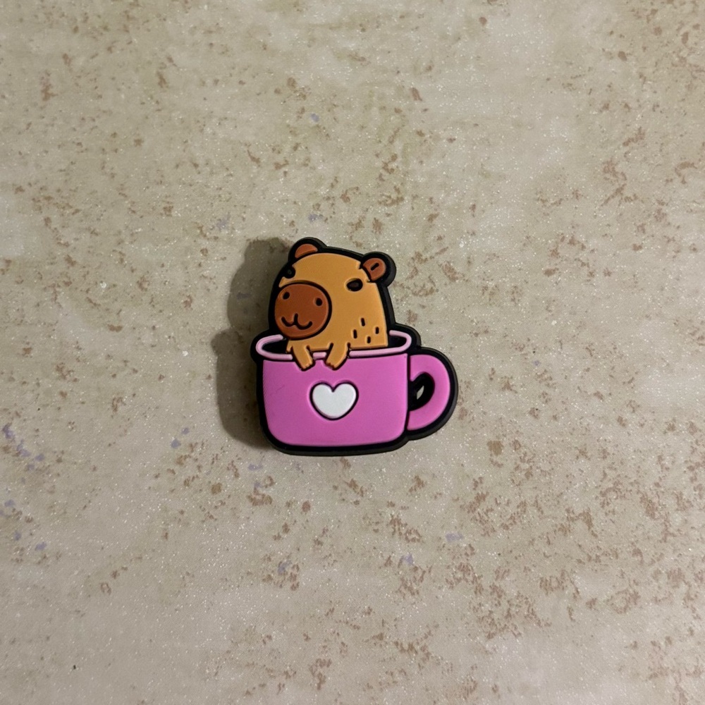 5/$15 CROCS jibbitz shoe charm Cute Capybara in Pink Cup